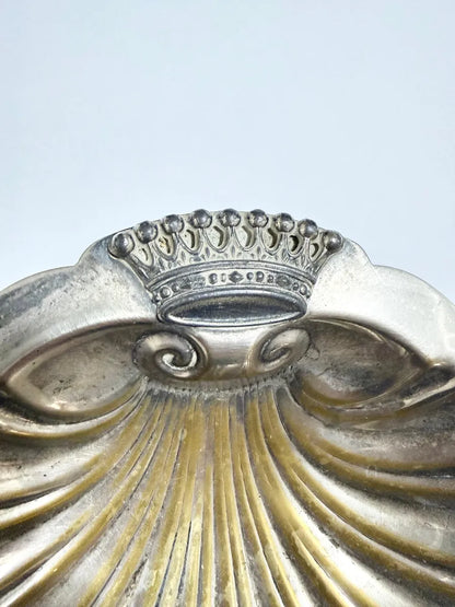 Porta Joias Objeto Antigo Em Forma De Concha C/ Coroa Prata