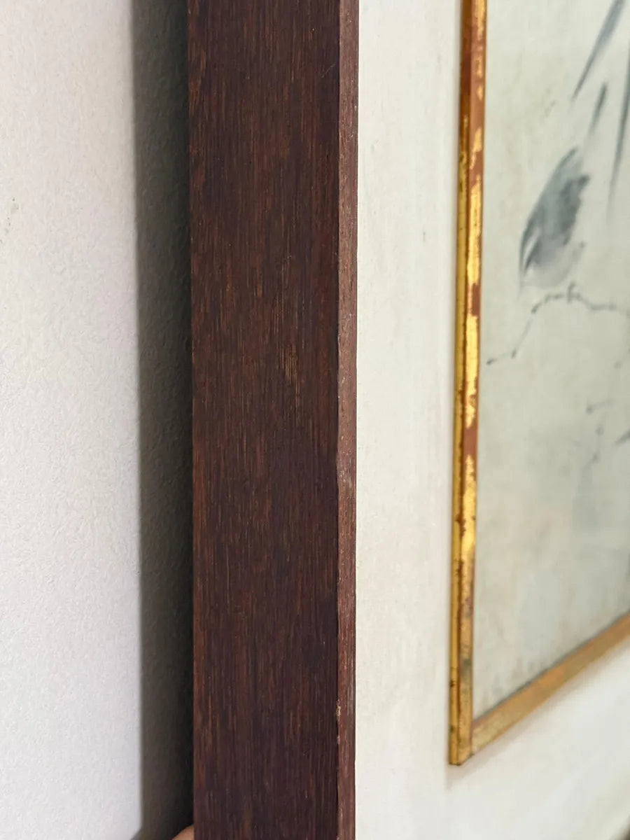 Quadro Antigo Pintura Oriental Em Nanquim - Pássaro E Bambu