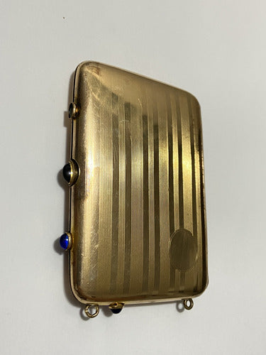 Porta Maquiagem Antigo Metal Dourado E Pedra Azul W&h Co