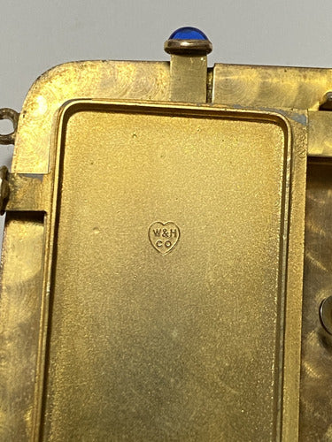 Porta Maquiagem Antigo Metal Dourado E Pedra Azul W&h Co