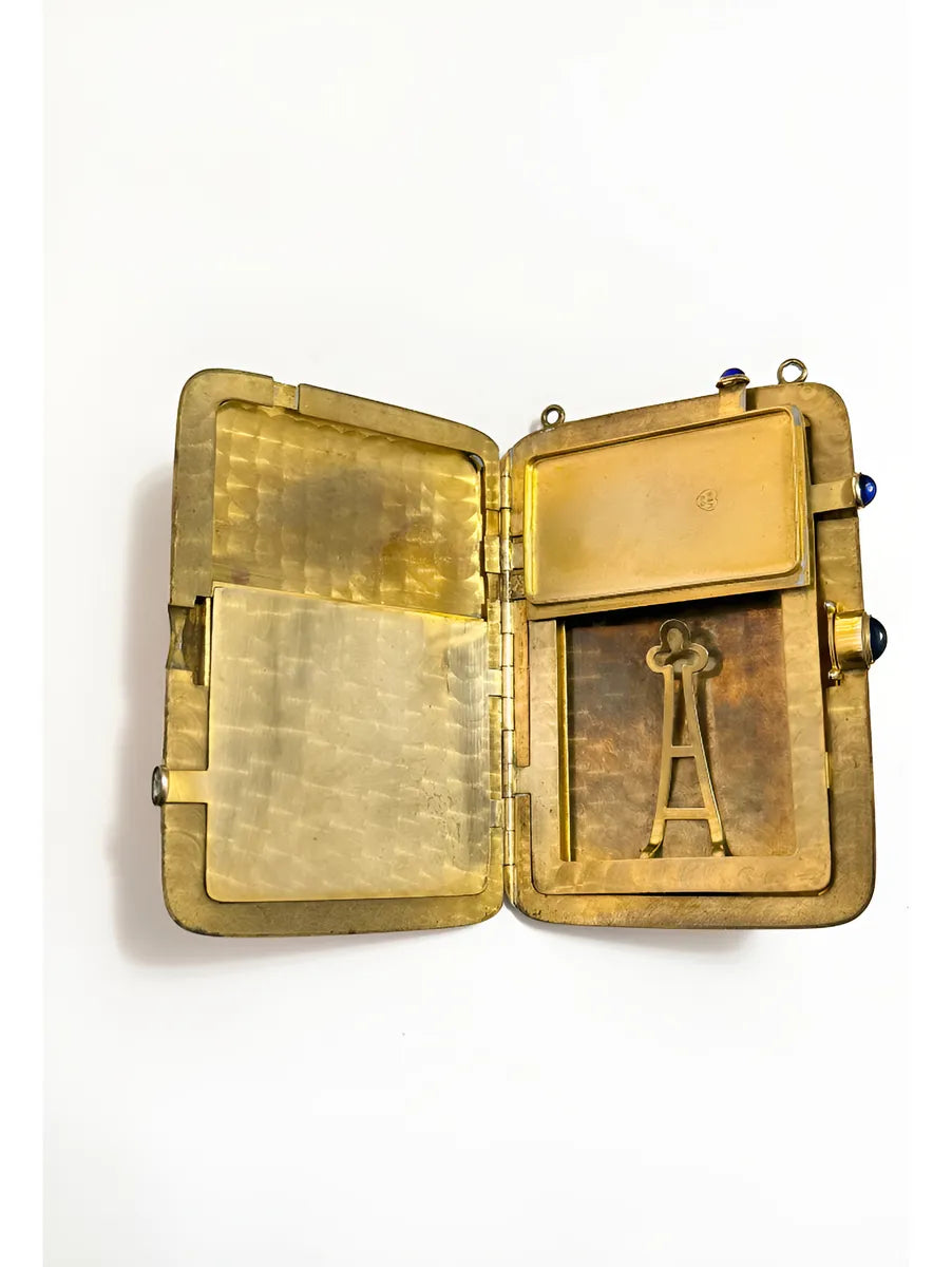 Estojo Porta Cartões Antigo W&H Co Banhado A Ouro Com Pedras