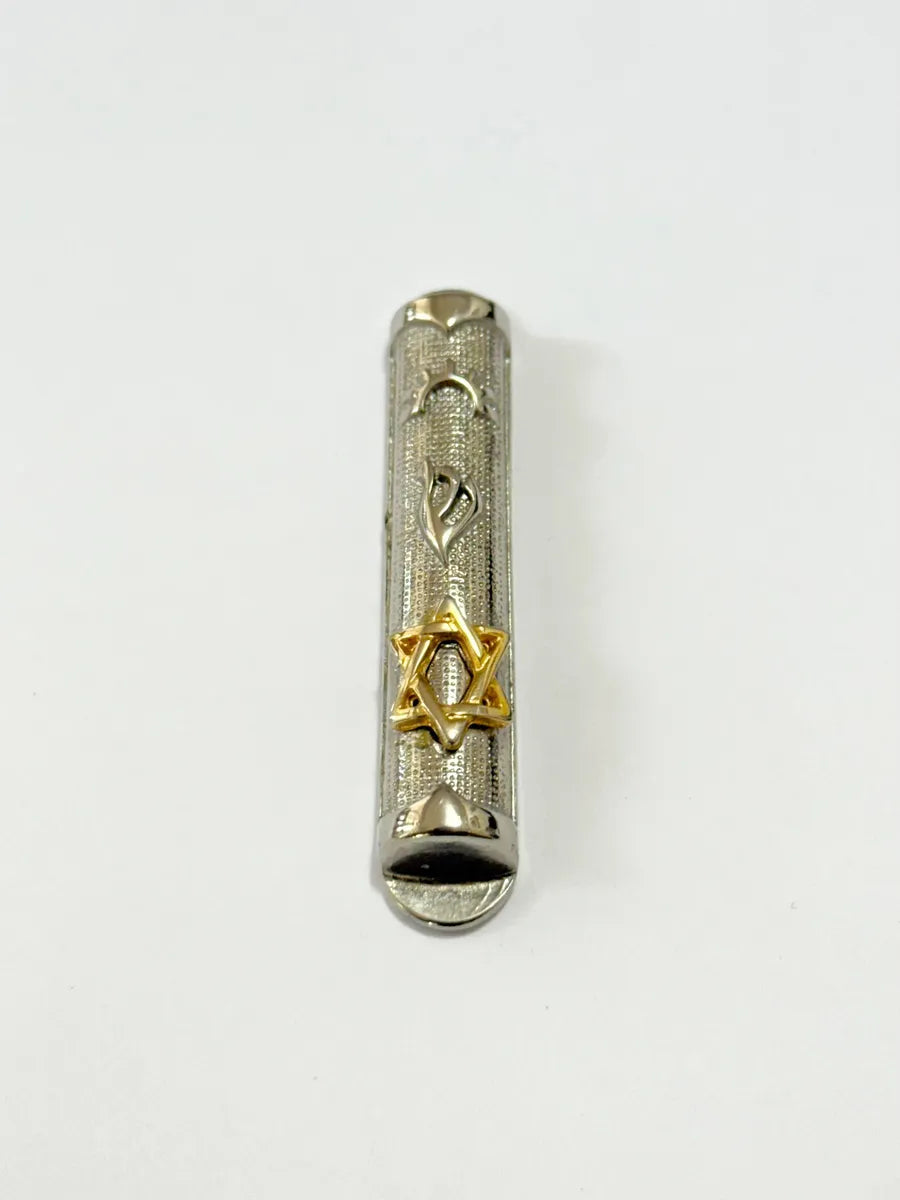 Porta Mezuzá Metálico Com Estrela De Davi - Decorativo 5,8cm Prateado