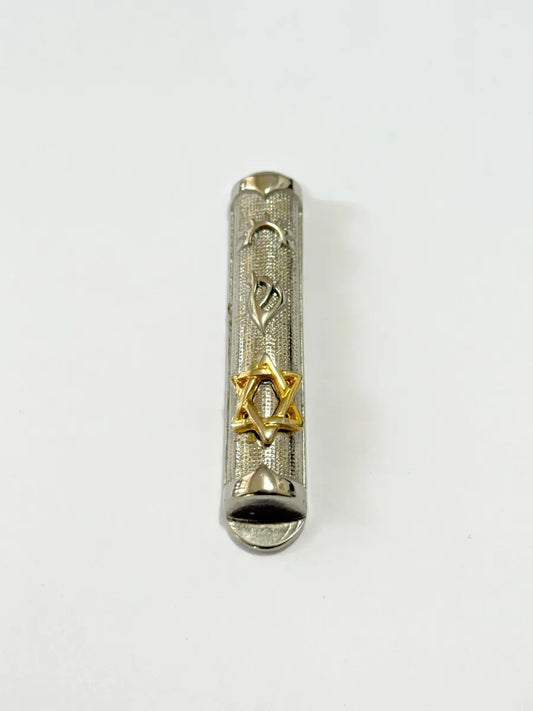 Porta Mezuzá Metálico Com Estrela De Davi - Decorativo 5,8cm Prateado