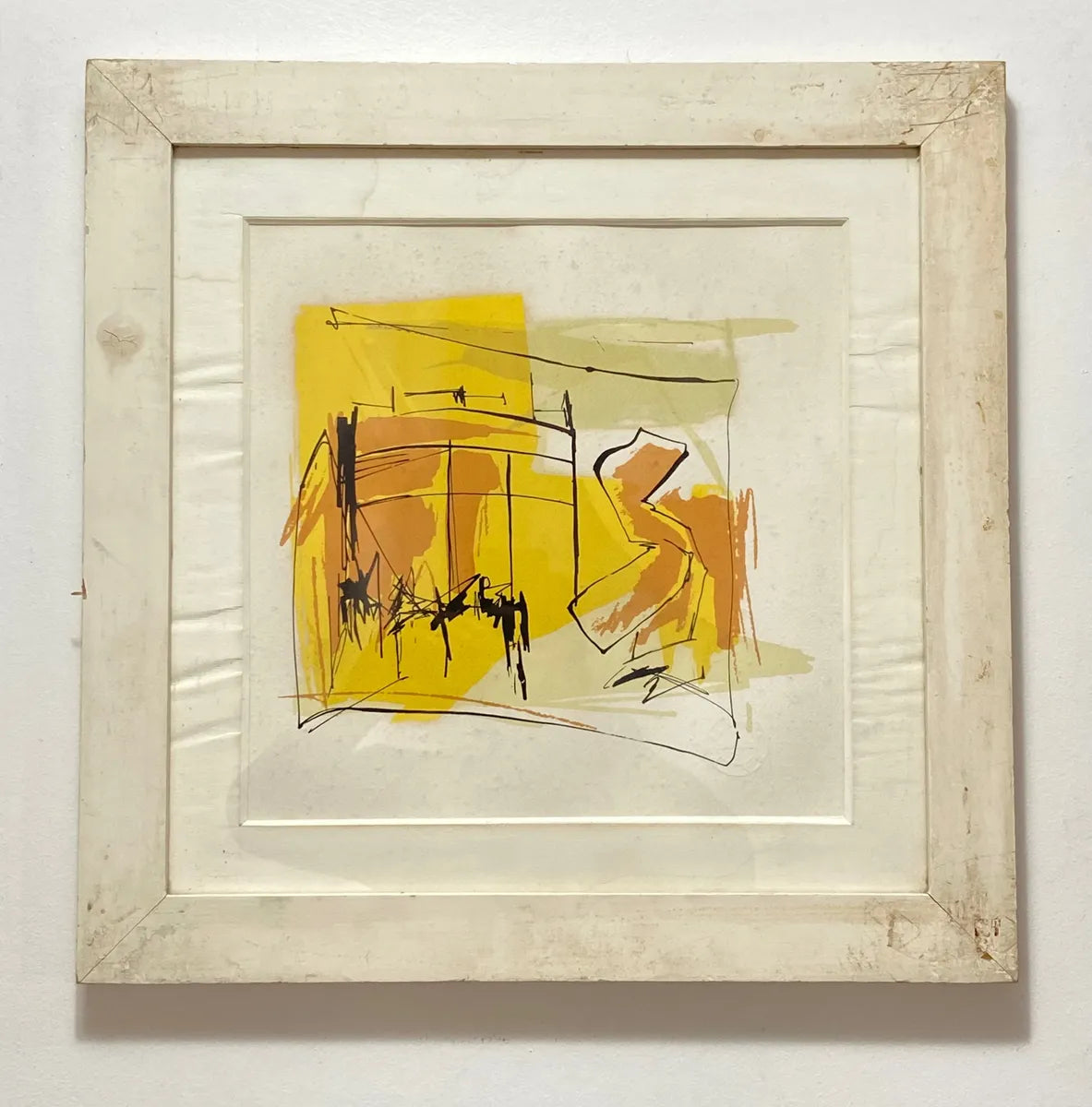 Quadro Antigo Arte Abstrata Colorida Com Moldura Branca Colorido