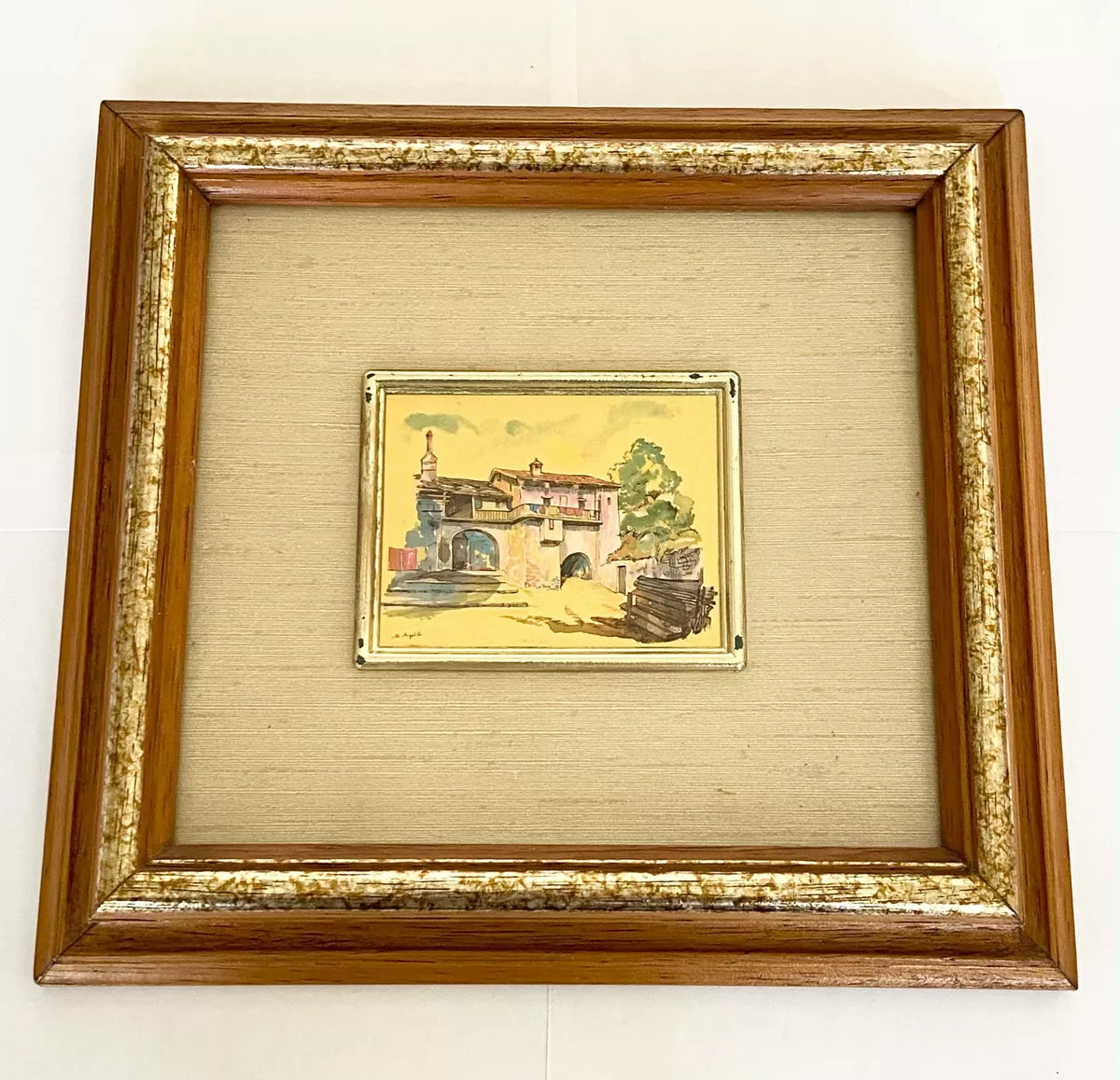 Quadro Cromolitografia Brunaccio Paisagem Em Folha De Ouro