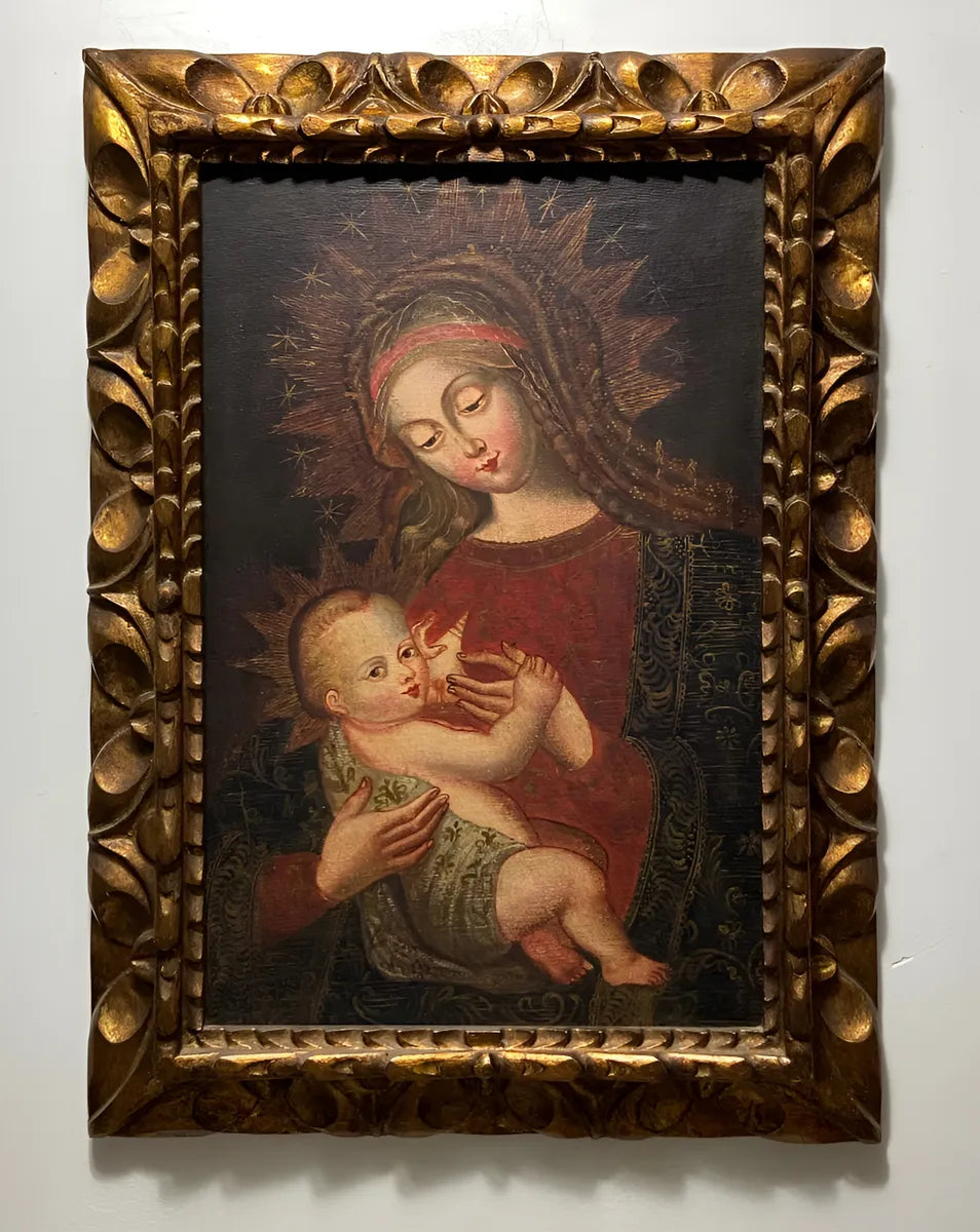 Quadro Pintura Cusquenha Antiga Virgem E Menino Jesus