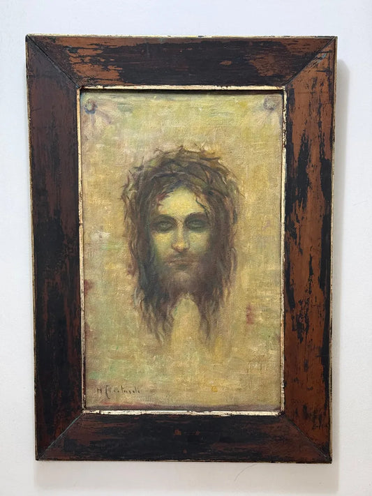 Quadro Antigo Cristo Coroa De Espinhos Pintura Ost Assinada