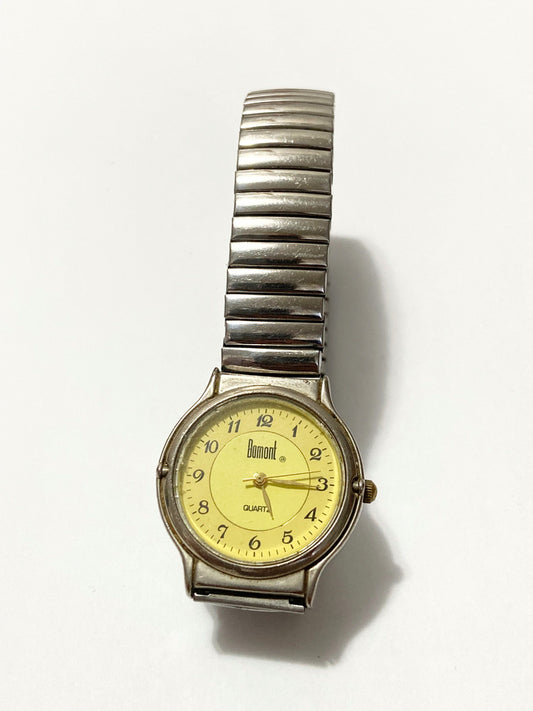 Relógio Antigo Dumont Quartz Pulseira Elastica Prata Dourado Prateado