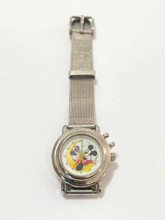 Relógio Antigo Mickey Minnie Quartz Prata Water Resist Prateado