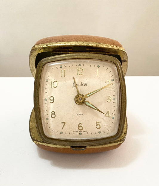 Relógio Despertador Antigo Alemão Landau West Germany Dourado