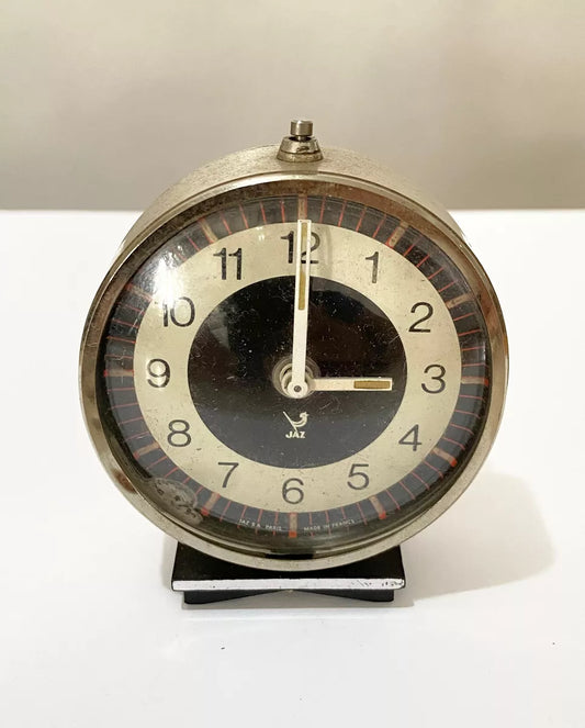 Relógio Despertador Antigo Francês Jazz 1970 Preto E Prata