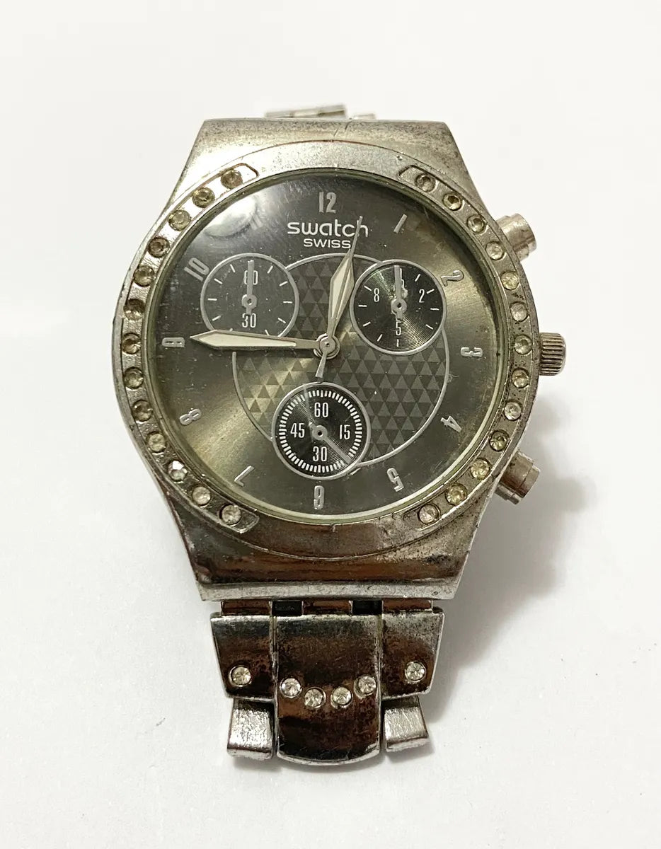 Relógio Swatch Swiss Suiço Antigo Com Cristais Prateado