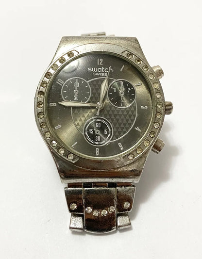 Relógio Swatch Swiss Suiço Antigo Com Cristais Prateado