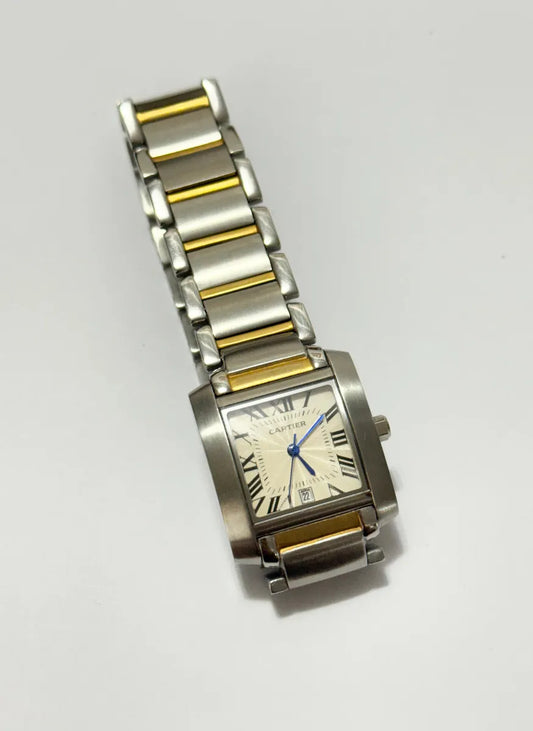 Relógio Antigo Cartier Tank Aço Dourado Quartzo