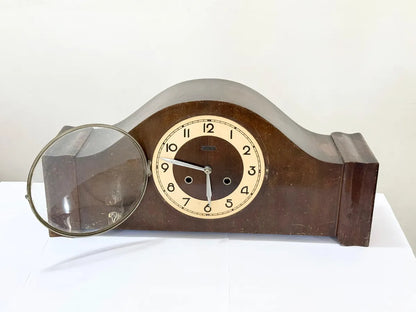 Relógio Antigo De Mesa Carrilhão Schattan Em Madeira Marrom