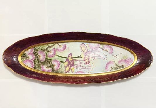 Travessa De Porcelana Antiga Florida Pintada À Mão Assinada