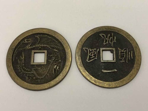 Moedas Antigas China Feng Shui Dragão E Fênix Prosperidade
