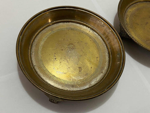 Bandeja Antiga Em Metal Dourado Com Desenhos