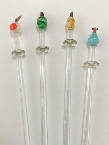 Misturador De Bebida Cristal Muranos Pássaro Fruta Antigo