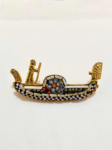 Broche Antigo Italiano Gôndola Micromosaico