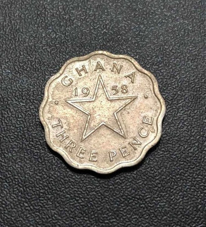 Moeda Antiga Gana 3 Pence 1958