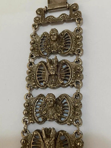 Antiga Pulseira Bracelete Cor Prata Desenho Deusa Guerreira