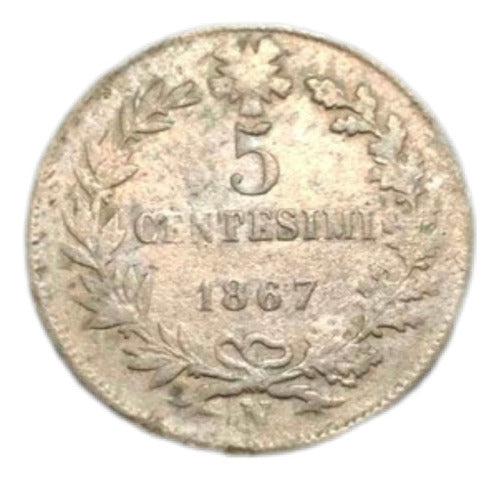 Antiga Moeda 1867 Italia 5 Centesimi