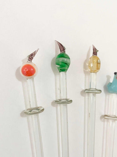 Misturador De Bebida Cristal Muranos Pássaro Fruta Antigo